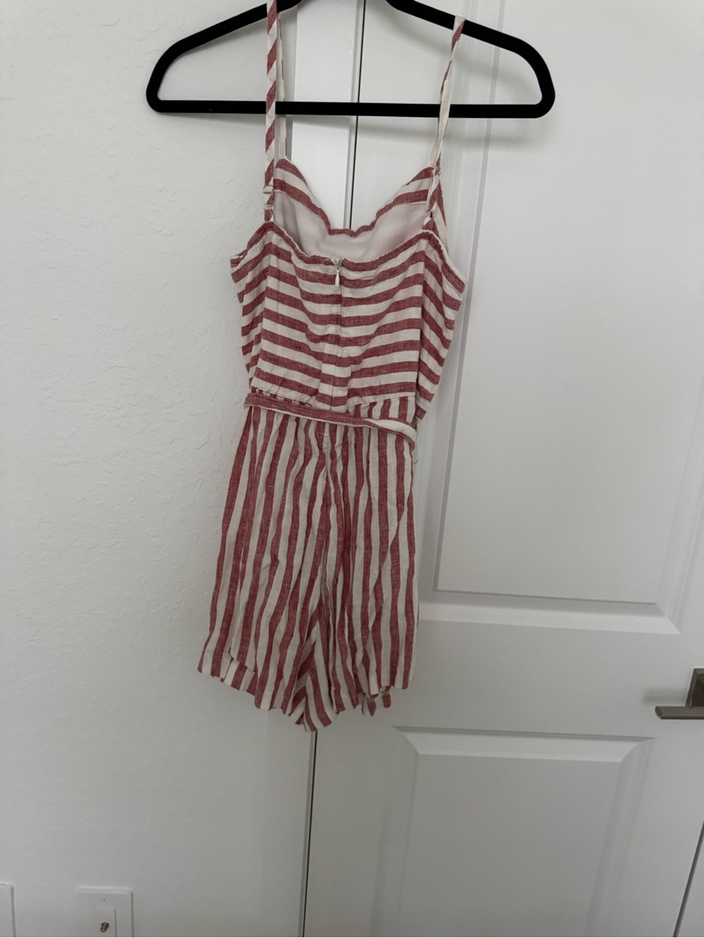 C&C California Red and White Striped Tie-Waist Romper - Picture 2 of 3